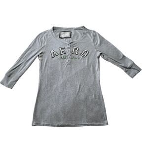 Y2K Aeropostale AERO Athletics Henley Top XL Gray Waffle Bella Swan Aesthetic